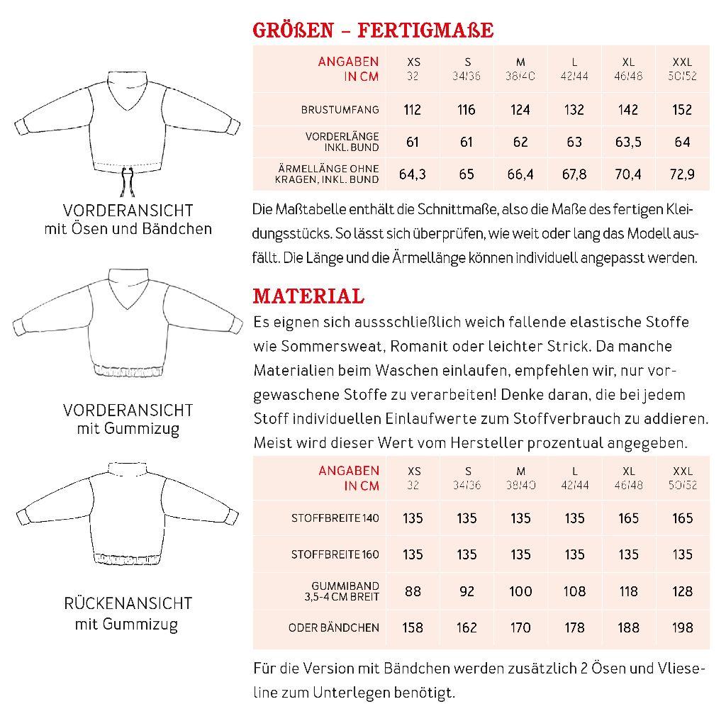 Papierschnittmuster Pullover mit Kragen Frau Vera XS-XXL
